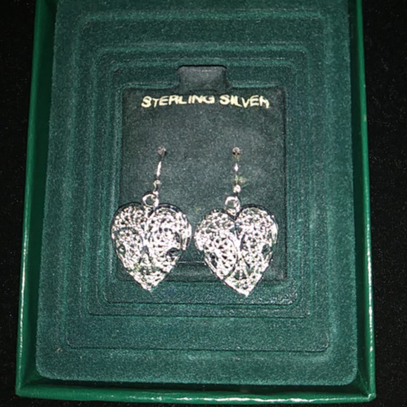 Laser Cut Sterling Silver Heart Shaped Earrings Pierced - Picture 3 of 4